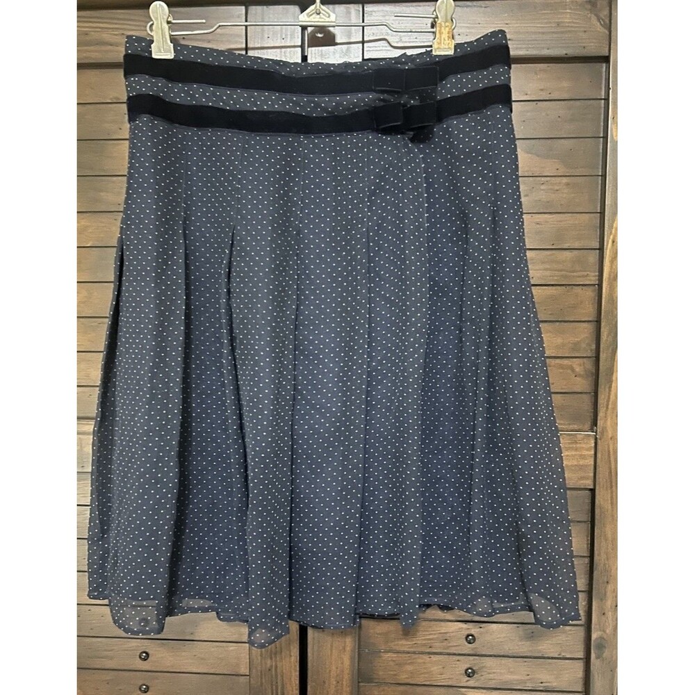 Vintage Banana Republic Silk Skirt Sz 2 Polka Dot Navy Lined w Bow Accent Preppy